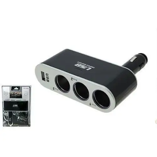 Reducere extra Prelungitor brichetă auto cu 3 prize 12/24V și port USB 5V WF005