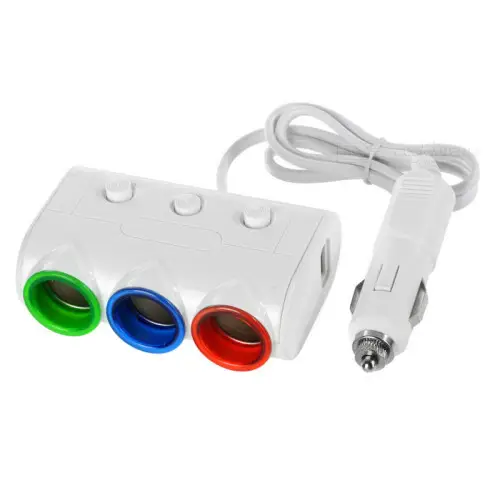 Transport gratuit Prelungitor brichetă auto cu 3 prize și 2 USB, comutatoare ON/OFF, 120W