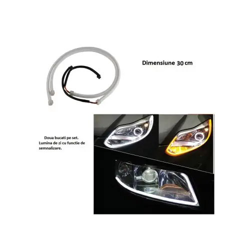 Cumpărături sigure Bandă flexibilă LED DRL 30 cm cu semnalizare, set 2 bucăți (BO30WY)