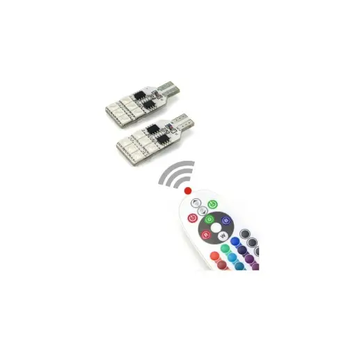 Promoție Set 2 becuri poziție T10 RGB 12V, 12 LED SMD 5050, cu telecomandă