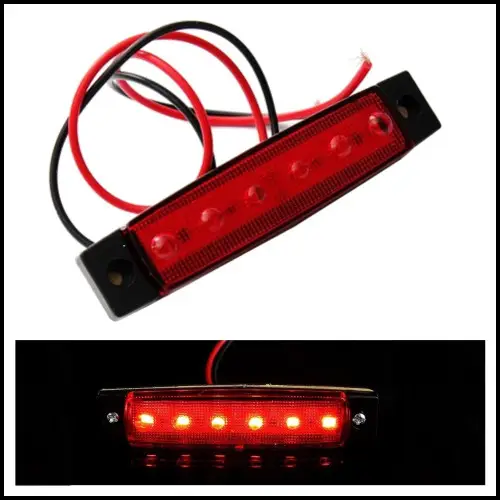 Comandă acum Lampă laterală roșie 12V cu 6 LED-uri, compactă, pentru remorcă/camion
