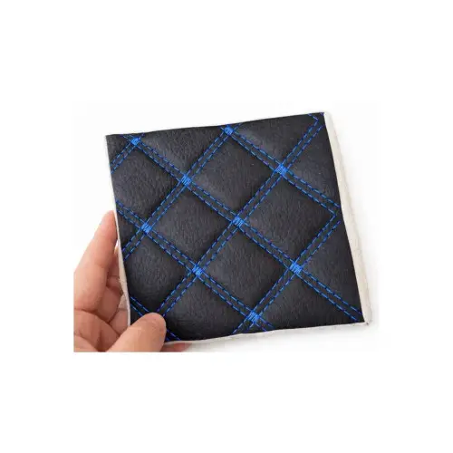 Bestseller Material imitație piele matlasată romb negru, cusătură albastră – tapițerie auto și casă