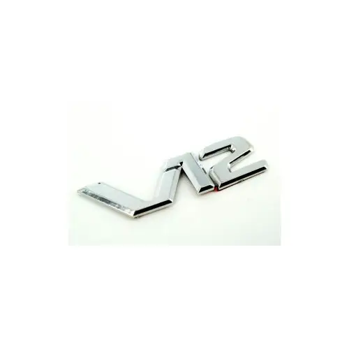 Emblemă auto V12 cromată din plastic, 7 x 3 cm, cu bandă adezivă Premium