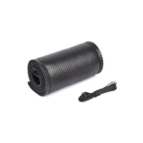 Expediere rapidă Husă volan din piele perforată 38 cm, neagră, cu ac și ață pentru cusut