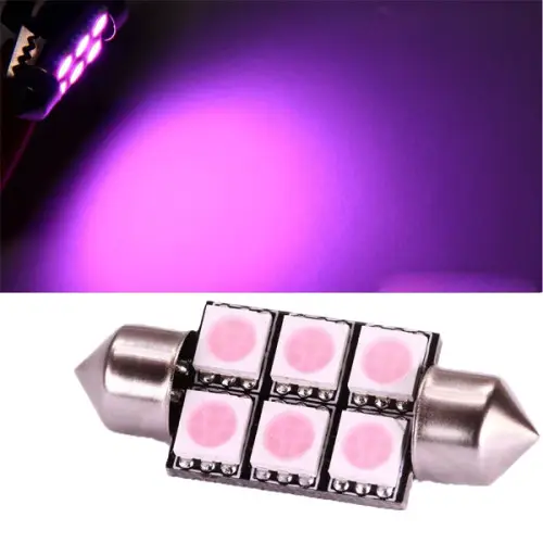 Bec LED sofit 36 mm roz 12V, 6 SMD 5050 (PT28) pentru interior auto Livrare expres