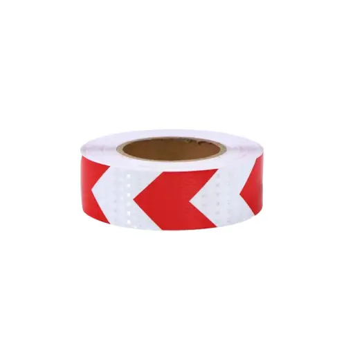 Bandă reflectorizantă tip fagure albă cu săgeată roșie, 10 cm x 25 m Discount