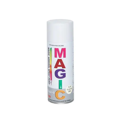 Spray vopsea Magic alb glaciar 369, 400 ml – finisaj uniform, uscare rapida Premium