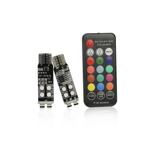 Set 2 becuri LED T10 RGB 12V cu telecomandă RF, 10 LED SMD2835 Mai ieftin