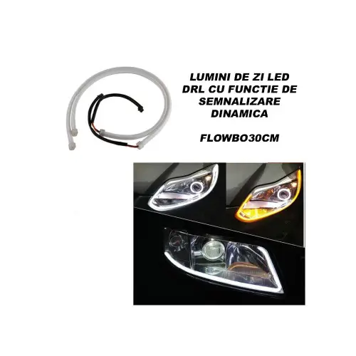 Set 2 benzi LED DRL flexibile 30 cm cu semnalizare dinamica, alb/galben (FLOWBO30CM) Reducere