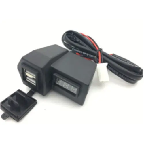 Expediere rapidă Mufă USB pentru motocicletă cu voltmetru 12V, dublu port (Cod 052202)