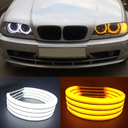 Set Angel Eyes LED Cotton pentru BMW E46 fără lupă, DRL alb + semnal galben Plată securizată