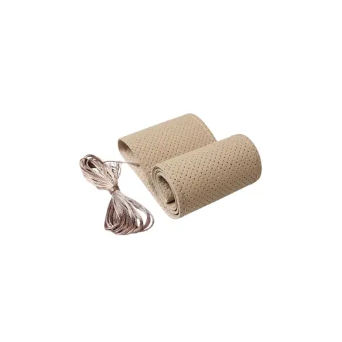 Husă volan din piele perforată, mărimea M, bej – cu ac și ață (LUXA399) Noutate