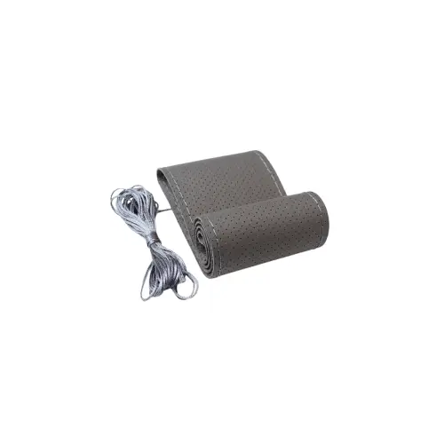 Husă volan din piele perforată, mărimea M, gri – set cu ac și ață (LUXA399) Ofertă specială