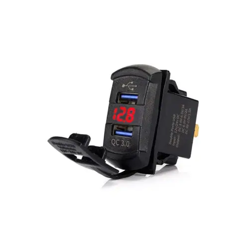 Reducere extra Mufă bord încărcător USB QC3.0 cu voltmetru pentru 12–24V, DS2057