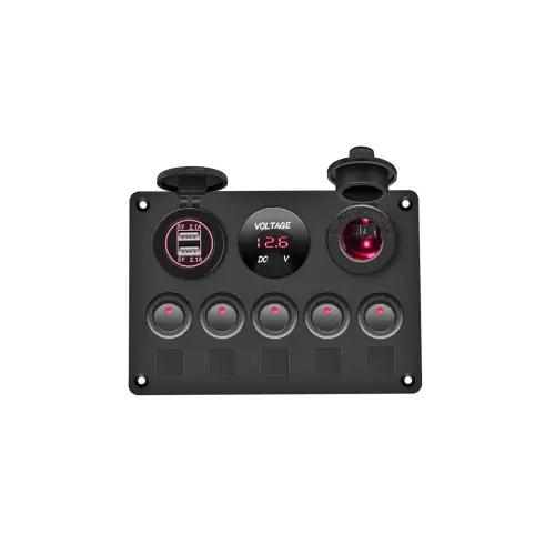 Cumpărături sigure Panou comutatoare 12V cu priza, voltmetru, 5 intrerupatoare si USB (SPA37)