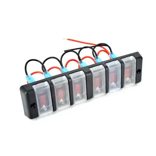 Retur gratuit Panou cu 6 întrerupătoare 12V/20A SPP21, butoane roșii, 18,5×5 cm