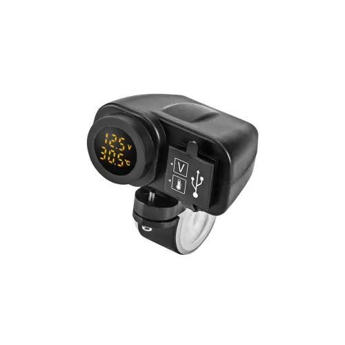 Promoție Voltmetru moto 12V cu termometru si mufa USB, afisaj LED, OEM MC036