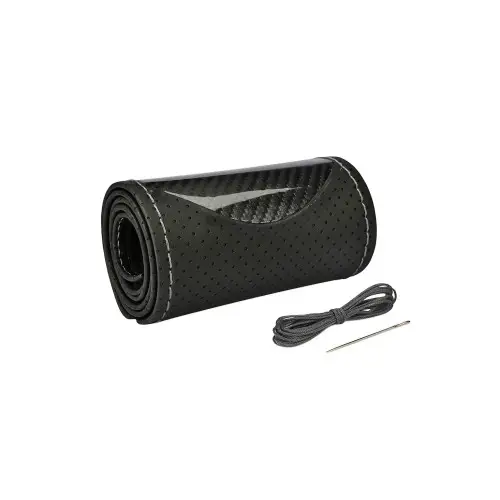 Preț mic Husă volan din piele perforată M (38 cm), negru carbon, cusătură gri, cu ac și ață