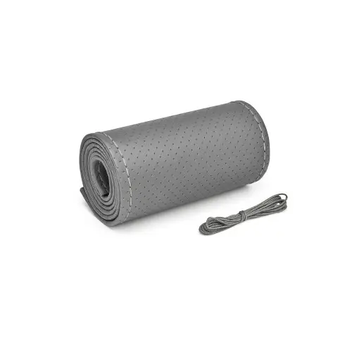 Husă volan din piele perforată cu ac și ață, 38 cm (M), gri, cusătură gri Premium Reducere specială