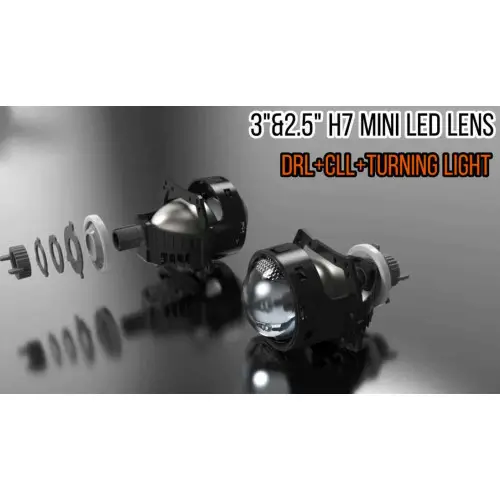 Set lupe LED pentru far 12V, 3 inch, cu DRL si semnalizare, 6000K (NVEL-LENS-DRL01) Calitate înaltă