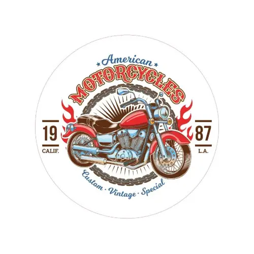 Abțibild rotund American Motorcycles 15 cm, autocolant Oracal (TAG 036/T2) Chilipir