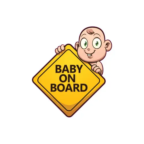 Disponibil imediat Abțibild auto Baby on Board 18 cm, autocolant Oracal rezistent (TAG 043/T3)