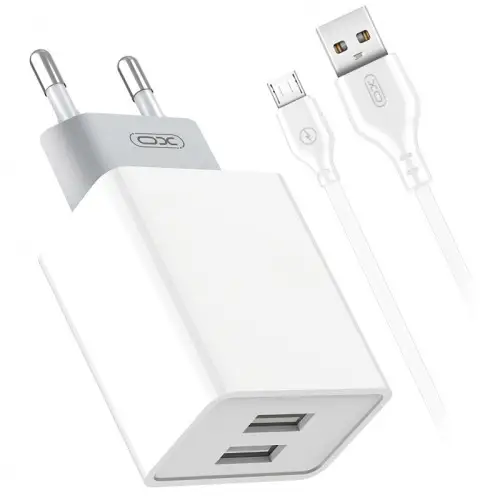 Încărcător rețea USB 2.4A cu 2 porturi și cablu Micro USB, XO-L65-NB103B Livrare rapidă