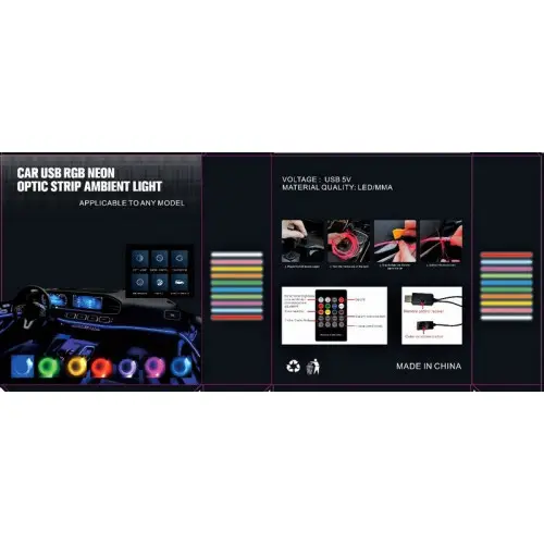 Fir neon LED RGB pentru interior auto, 6 m, alimentare USB 5V, cu telecomandă Livrare rapidă