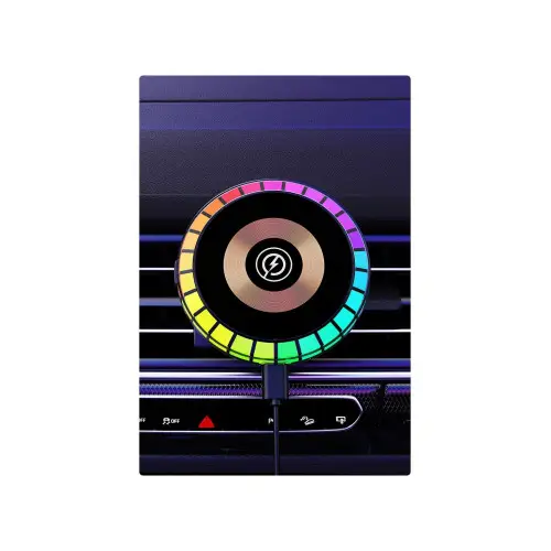 Suport auto magnetic pentru telefon cu încărcare wireless și lumină RGB, FS-1328 Lichidare de stoc