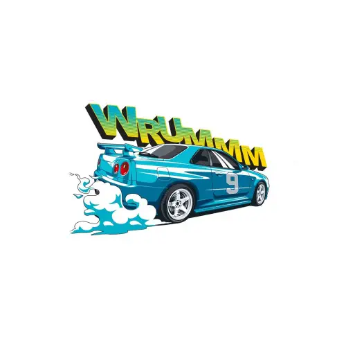 Abtibild mașină „Wrumm” albastră, autocolant Oracal 10x6 cm Reducere de preț