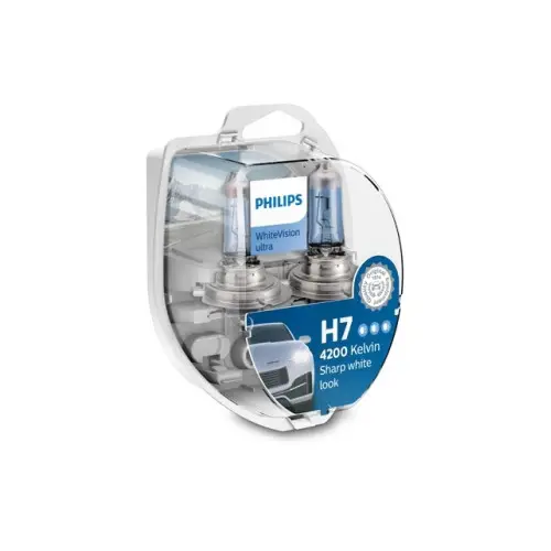 Preț promoțional Set 2 becuri auto H7 Philips WhiteVision 12V 55W, lumină albă 4200K