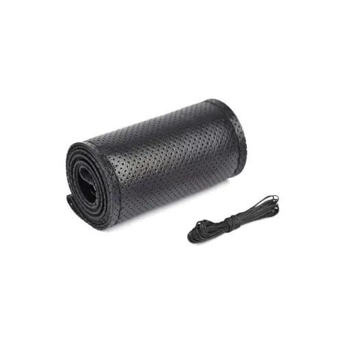 Husă volan din piele perforată, cusut manual, L 39 cm, negru, cu ac și ață Livrare expres