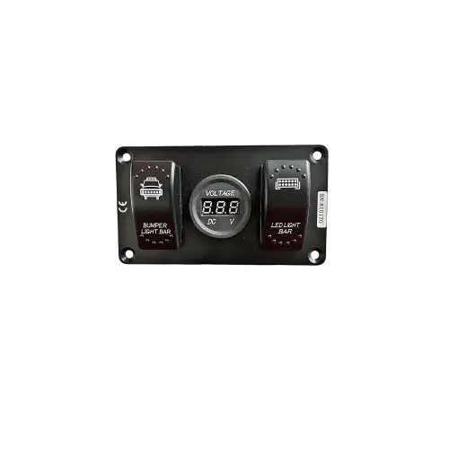 Preț redus Panou cu 2 întrerupătoare tip Rocket și voltmetru 12/24V, 12x7 cm (YJ-SPA100)
