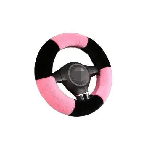 Husă volan auto extra pufoasă din plus, mărimea M (38 cm), negru cu roz Reduceri