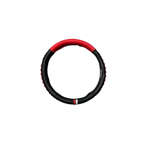 Disponibil imediat Husă volan M (38 cm) din piele ecologică și silicon, negru-roșu WK-1404