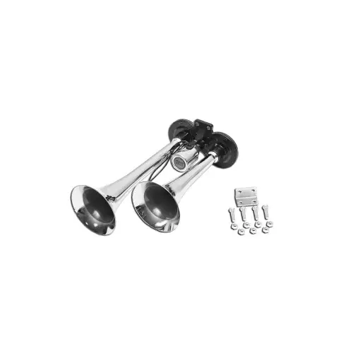 Claxon pneumatic cu 2 trompete 12/24V pentru compresor aer, crom-negru (DISBS76) Cel mai vândut