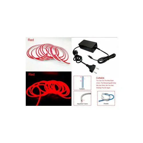 Cel mai vândut Neon decor auto rosu 5 m, flexibil, alimentare 12V/220V, cu adaptor