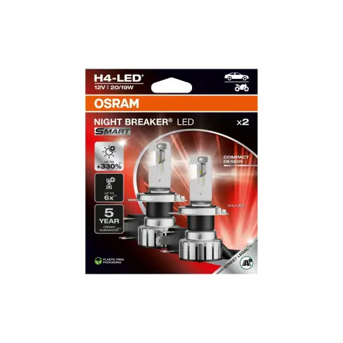 Set becuri LED Osram H4 Night Breaker Smart Gen 2, omologate RAR, +330% Premium