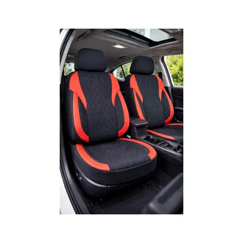 Set huse scaune auto universale Premium, fata/spate, fractionate, negru-rosu Doar azi