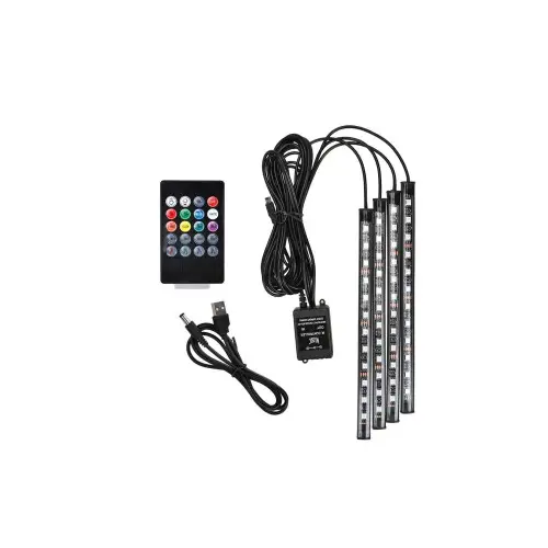 Kit LED interior auto RGB 12 SMD cu telecomanda si Bluetooth, 4 benzi 22 cm Preț mic