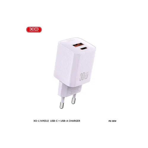 Încărcător de rețea XO-L149 cu PD 30W, USB-C 30W + USB-A 18W Noutate