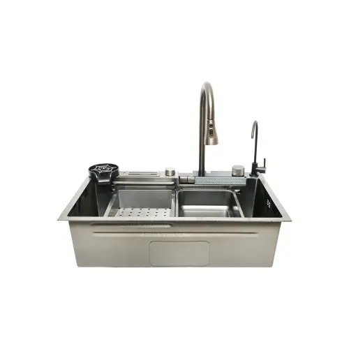 Disponibil imediat Chiuvetă de bucătărie multifuncțională inox 75x46 cu 2 baterii și afișaj temperatură