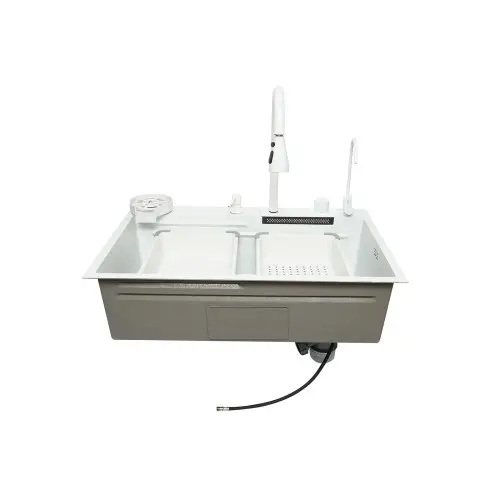 Chiuvetă bucătărie inox 75x46 cu baterie cascadă, spălător pahare și accesorii (DISPK13) Popular