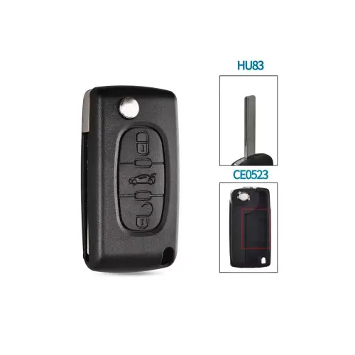 Ultima șansă Carcasă cheie telecomandă compatibilă Peugeot/Citroen, 3 butoane, cu lamelă (1112-VA2)
