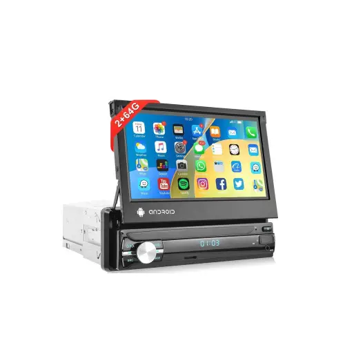 Cumpărături sigure Radio auto 1DIN Android cu ecran retractabil 7", 2GB RAM/64GB, CarPlay/Android Auto