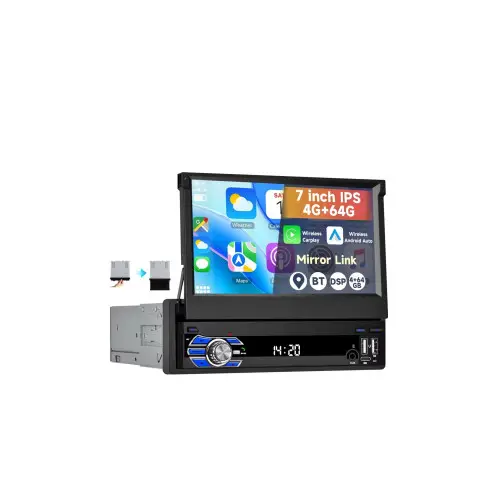 Radio auto 1DIN Android 7" retractabil, 4GB RAM/64GB, CarPlay/Android Auto wireless (A4186) Retur gratuit