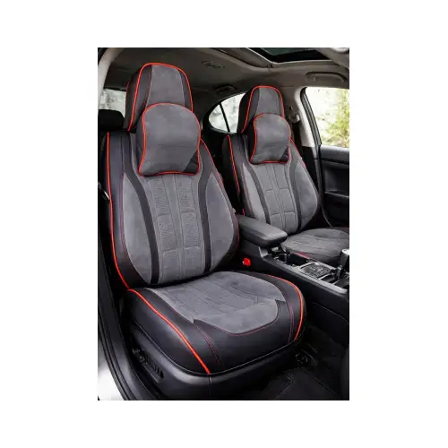 Set huse scaune auto universale 9D premium, fata-spate, negru cu cusatura rosie Bestseller