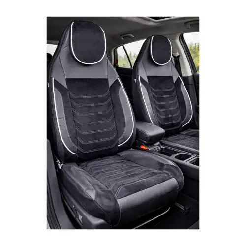Set huse scaune auto universale Premium, banchetă fracționată, negru cu cusătură albă Calitate înaltă